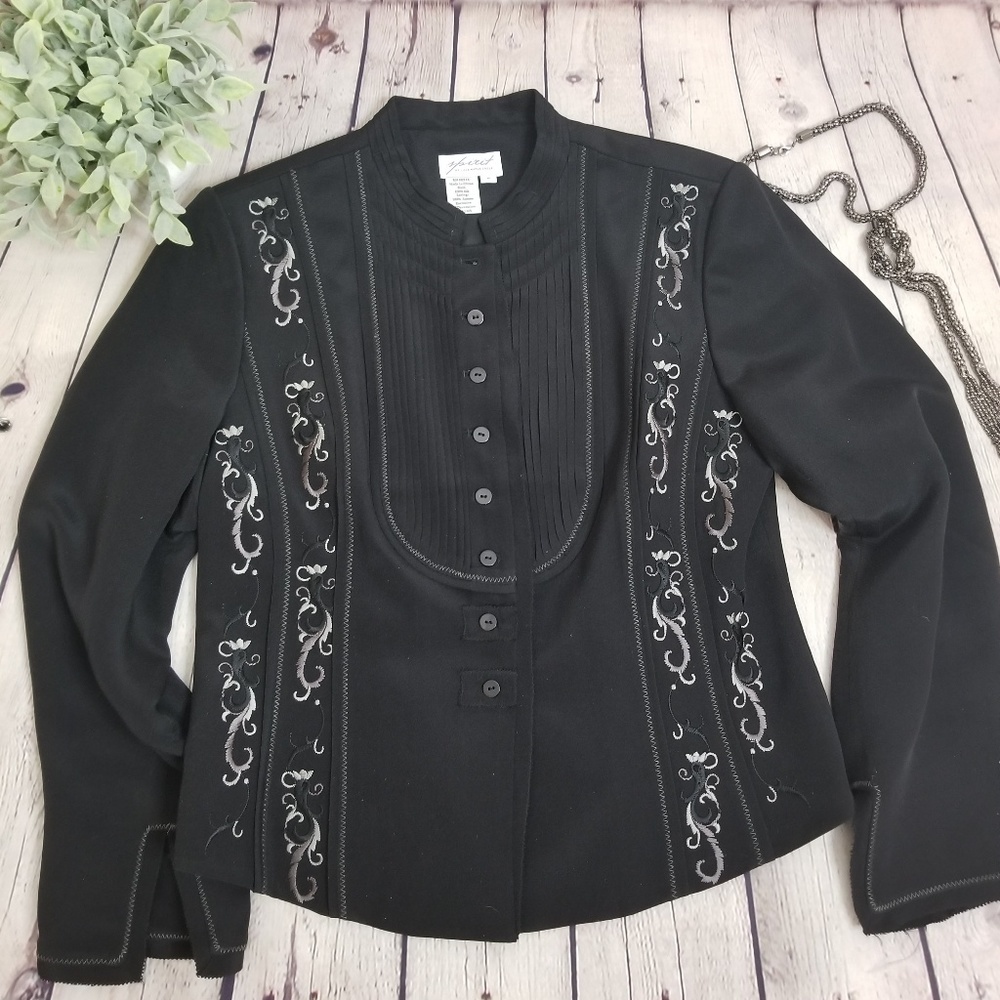Coldwater Creek Silk Embroidered Silk Black Blazer